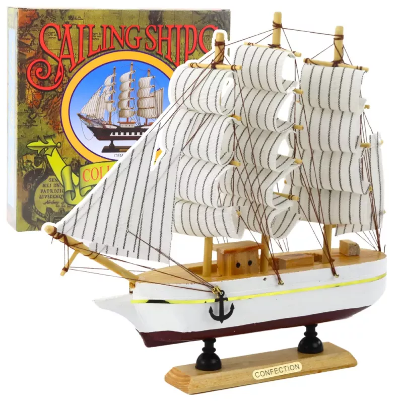 LEAN TOYS Model Kolekcjonerski Ozdobny Trójmasztowy Żaglowiec Biały 24x23 cm