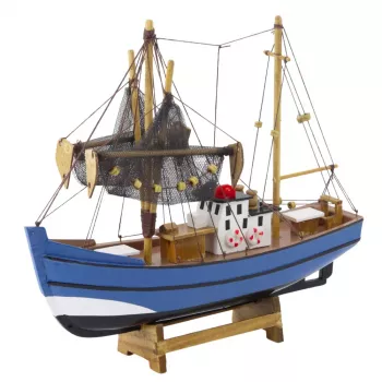 LEAN TOYS Kolekcjonerski Model Dekoracyjny Łodzi Rybackiej Niebieski 30x26cm