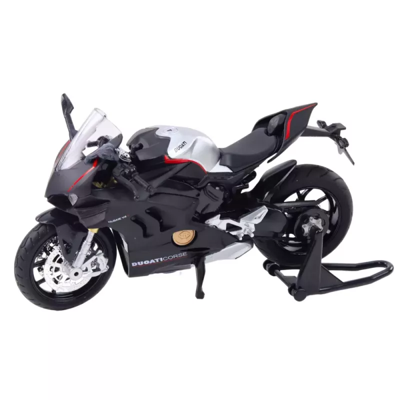 LEAN TOYS Sports Motorcycle Metal Lights Sounds Silver Elements Black V4 1:12