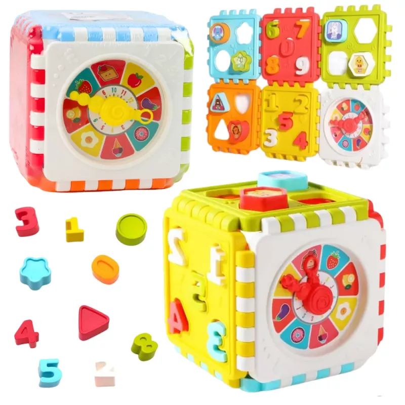 LEAN TOYS Kostka Edukacyjna Sorter Cyfry Wzory Zegar Kolorowa
