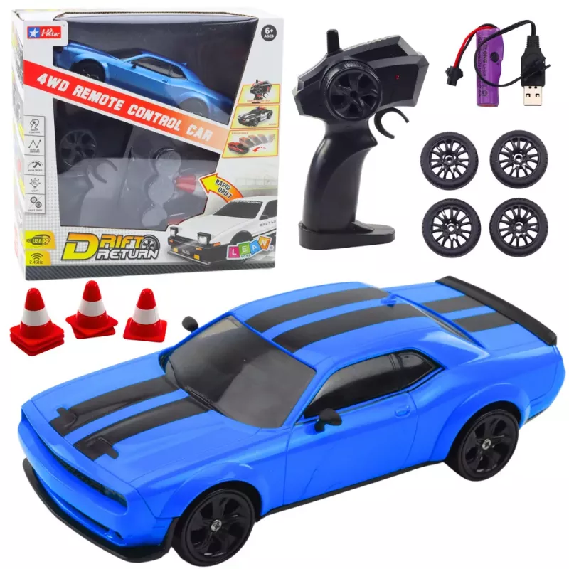 LEAN TOYS Samochód Sportowy Drift z Wymiennymi Kołami Zdalnie Sterowany RC 4WD Niebieski Sport