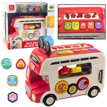 LEAN TOYS Interaktywny autobus edukacyjny sortownik kształtów światła dźwięki czerwony