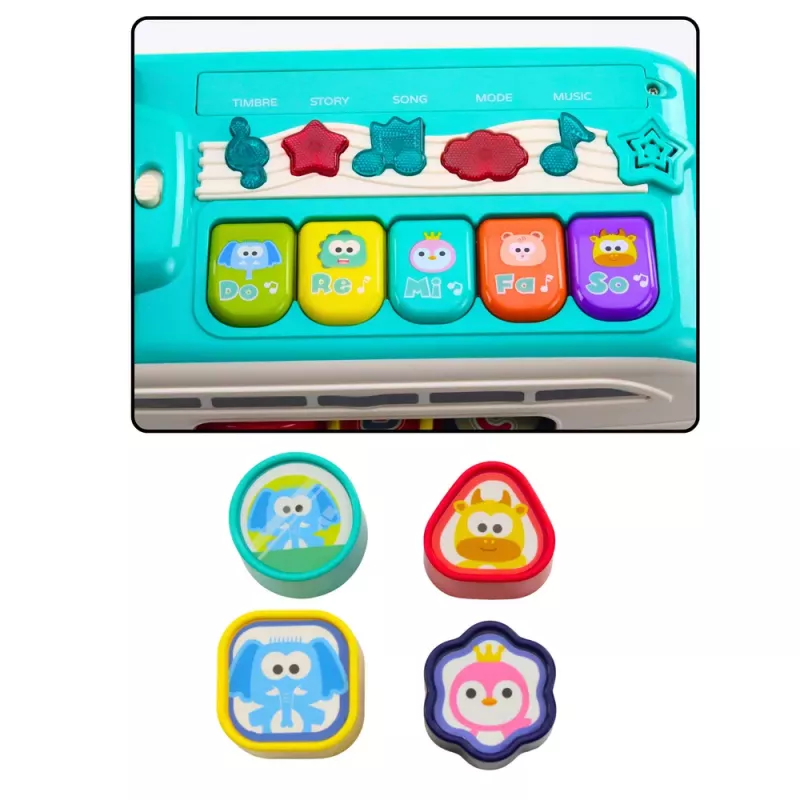 LEAN TOYS Interaktywny Autobus Edukacyjny Sorter Kształtów Światła Dźwięki Turkusowy
