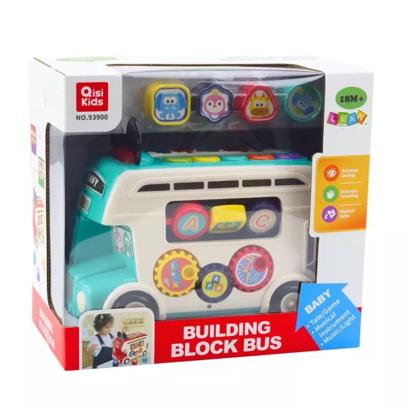 LEAN TOYS Interaktywny Autobus Edukacyjny Sorter Kształtów Światła Dźwięki Turkusowy