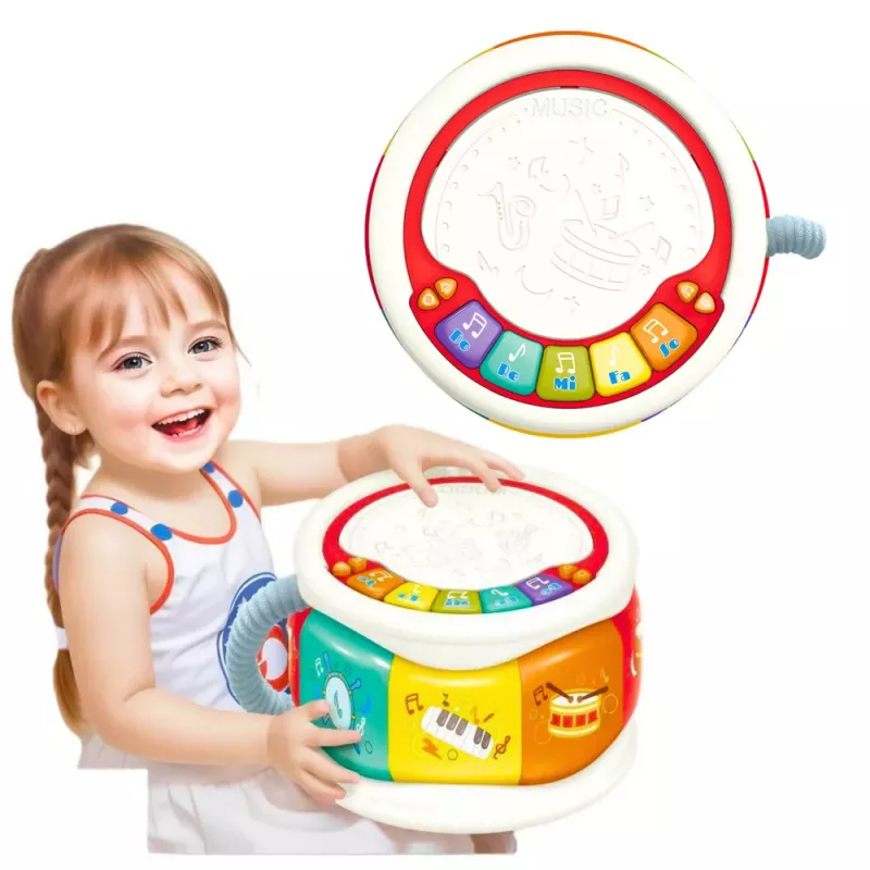 LEAN TOYS Duży interaktywny bęben edukacyjny dla maluchów, kolorowy