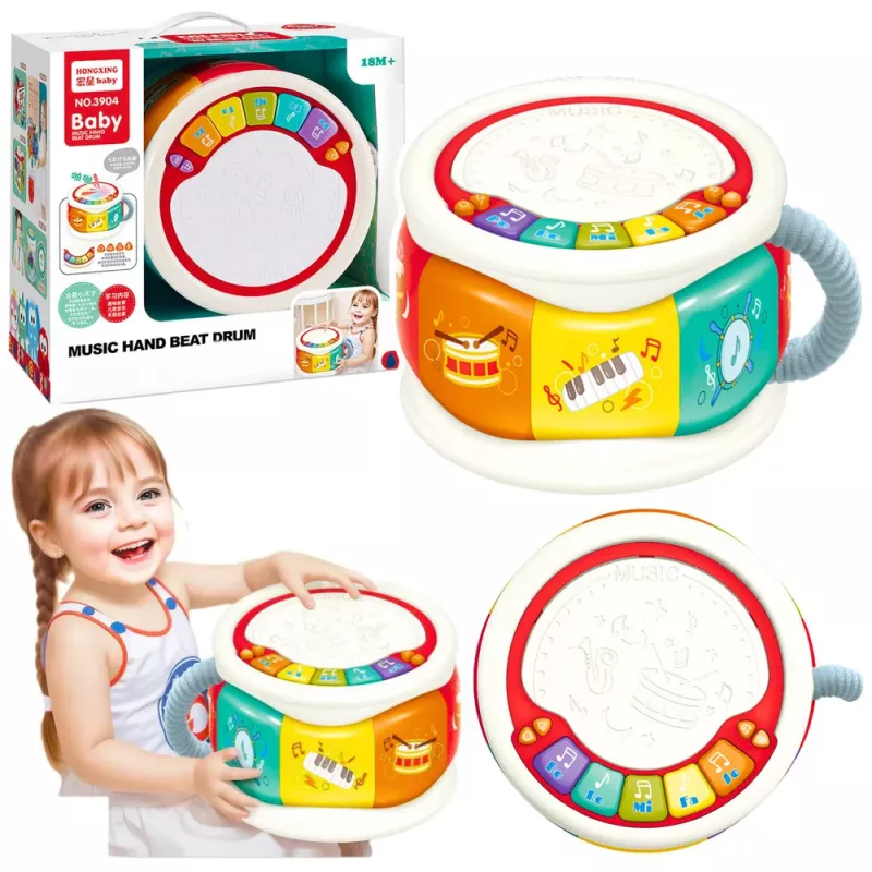 LEAN TOYS Duży interaktywny bęben edukacyjny dla maluchów, kolorowy