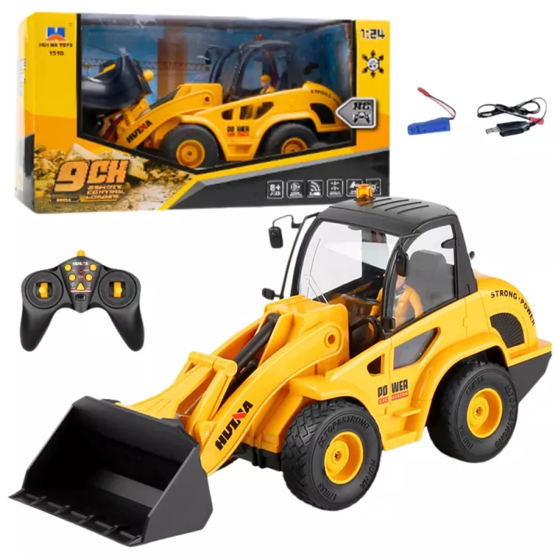 Huina 1:24 RC Koparko-ładowarka Spychacz - 9-kanałowy 2.4GHz Zdalnie Sterowany Pojazd Budowlany z Oświetleniem LED i Dźwiękami