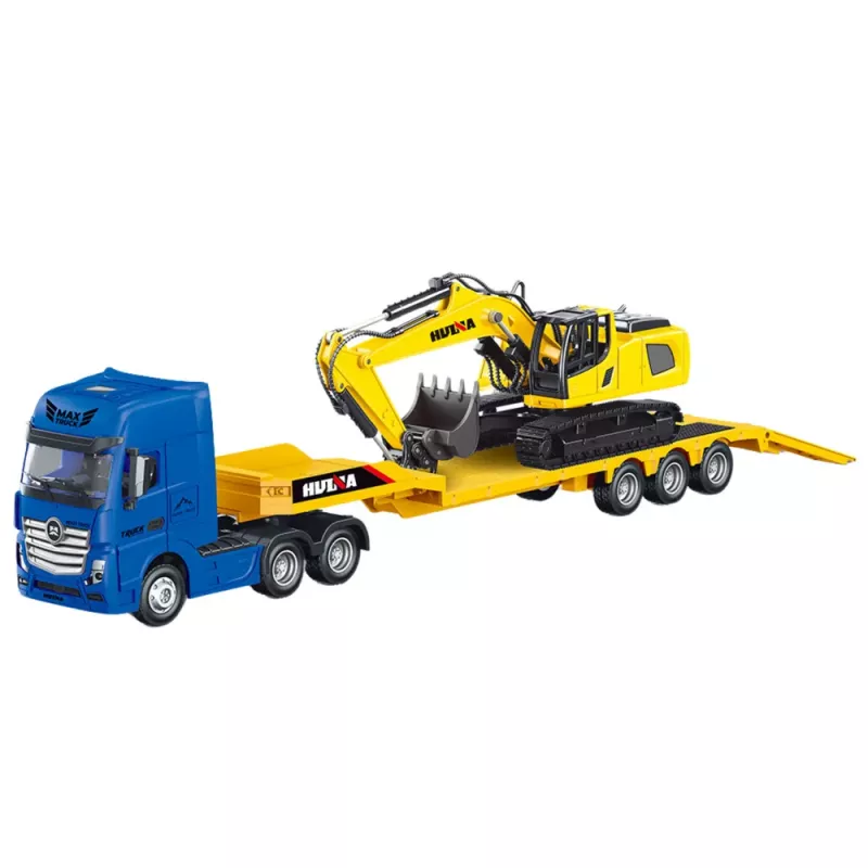 Huina 1:50 Diecast Truck with Trailer Tow Truck Metal Excavator Yellow