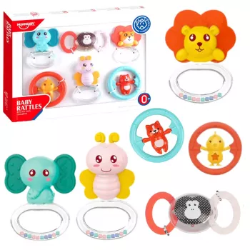 LEAN TOYS Zestaw 6 Grzechotek-Gryzaków Zwierzęta