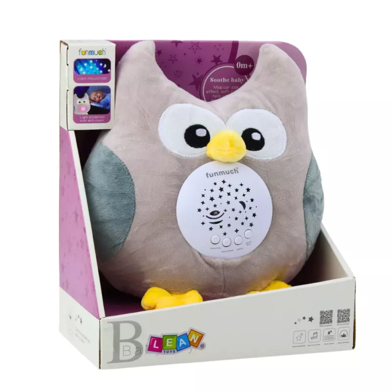 LEAN TOYS Pluszowa Sowa do Spania Przytulanka z Projektorem i Dźwiękiem