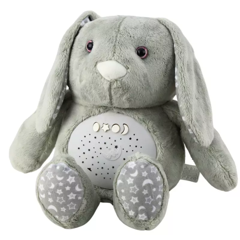 LEAN TOYS Pluszowy Królik do Spania Przytulanka z Projektorem, Dźwiękiem i Czujnikiem Płaczu - Szary
