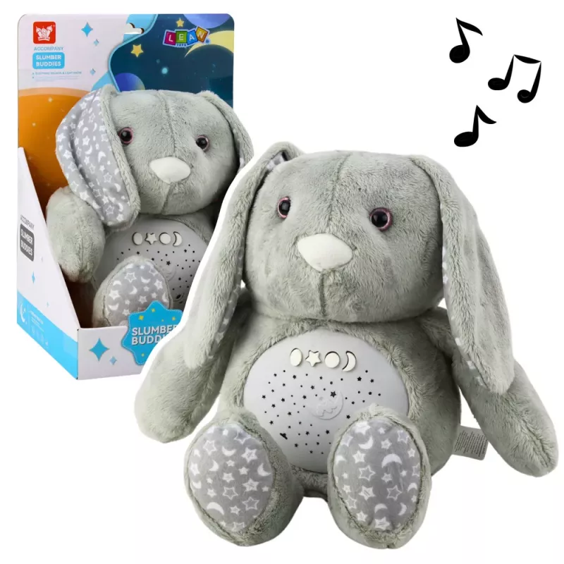 LEAN TOYS Pluszowy Królik do Spania Przytulanka z Projektorem, Dźwiękiem i Czujnikiem Płaczu - Szary