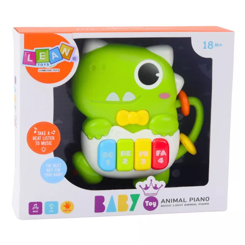 LEAN TOYS Mini Pianino dla Maluchów Dinozaur Zielony Światła i Dźwięki