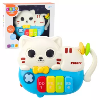 LEAN TOYS Mini Piano dla Maluchów Kotek Niebieski Światła Dźwięki