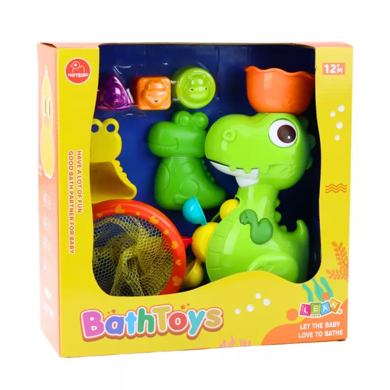 LEAN TOYS Zestaw Zabawek do Kąpieli Dinozaur z Młynkiem Wodnym 8szt