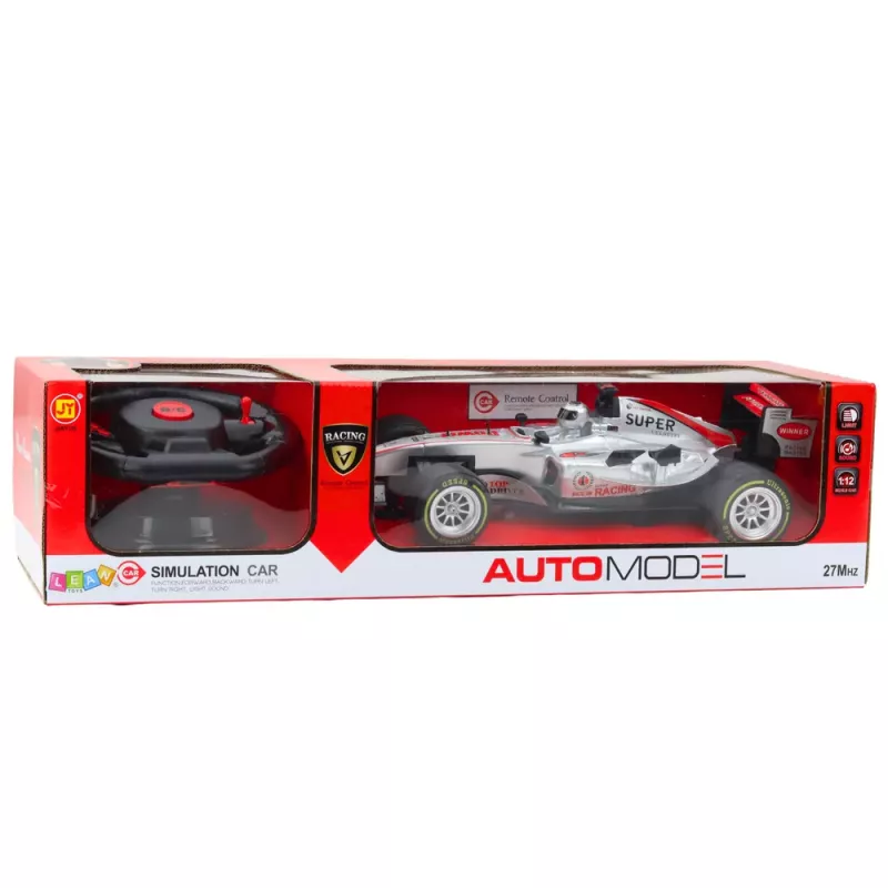 LEAN TOYS Zdalnie Sterowany Samochód RC Racer z Kierownicą Światła Dźwięki 1:12 Srebrny