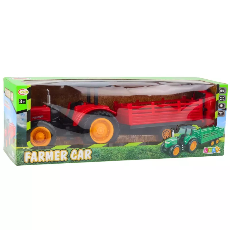 LEAN TOYS RC Zdalnie Sterowany Traktor Rolniczy z Przyczepą Czerwony