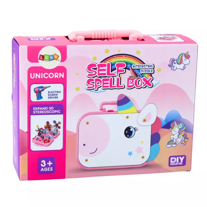 LEAN TOYS DIY Zestaw Klocków Konstrukcyjnych z Wiertarką Jednorożec