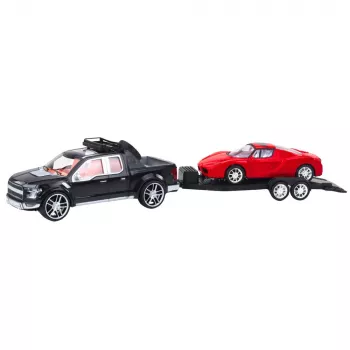 LEAN TOYS Zestaw samochodów terenowych: czarny lawetowy, czerwony sportowy 59cm