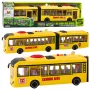 LEAN TOYS Autobus szkolny przegubowy z otwieranymi drzwiami, światłami, dźwiękami, żółty, skala 1:16