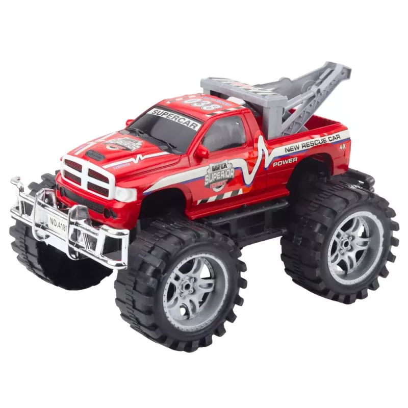 LEAN TOYS Pojazd ratunkowy terenowy z napędem na tylne koła i hakiem holowniczym, czerwony 27 cm