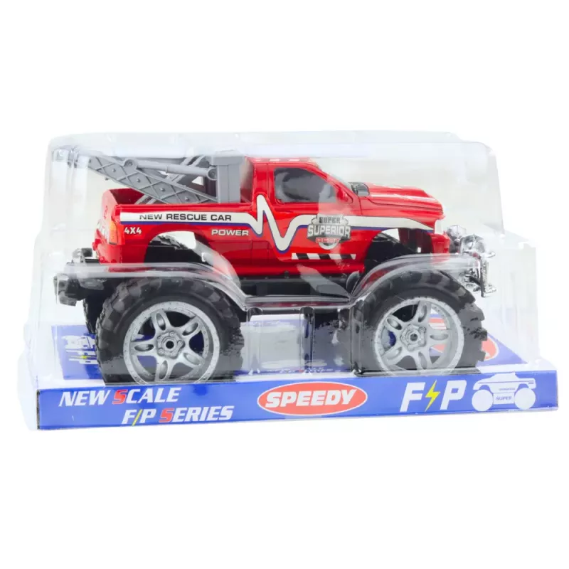 LEAN TOYS Pojazd ratunkowy terenowy z napędem na tylne koła i hakiem holowniczym, czerwony 27 cm