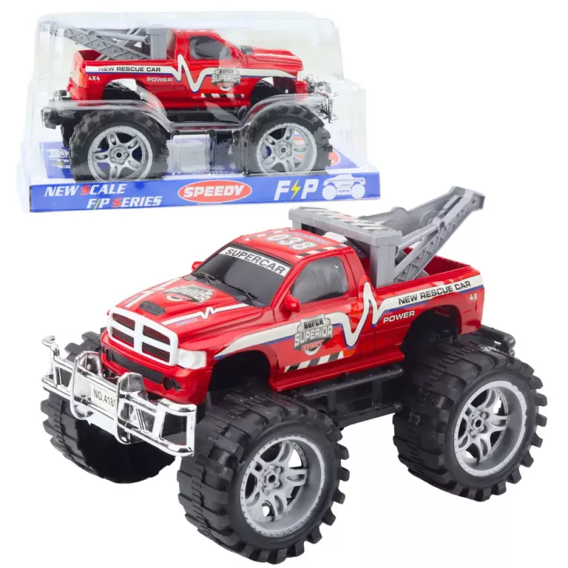 LEAN TOYS Pojazd ratunkowy terenowy z napędem na tylne koła i hakiem holowniczym, czerwony 27 cm