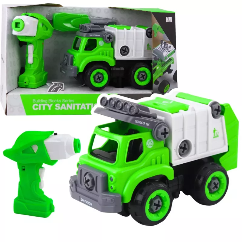 LEAN TOYS Śmieciarka Zdalnie Sterowana RC Śrubokręt Zielona 2 w 1