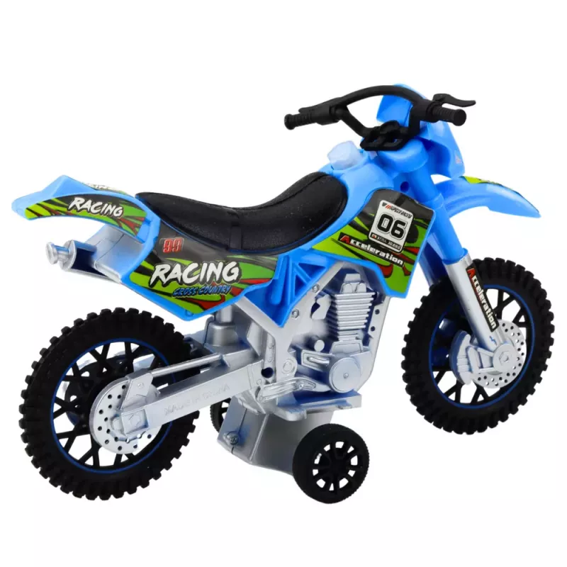 LEAN TOYS Motocross Off-Road Drive Światła Dźwięki Niebieski 1:14 Skala Zabawkowy Motocykl
