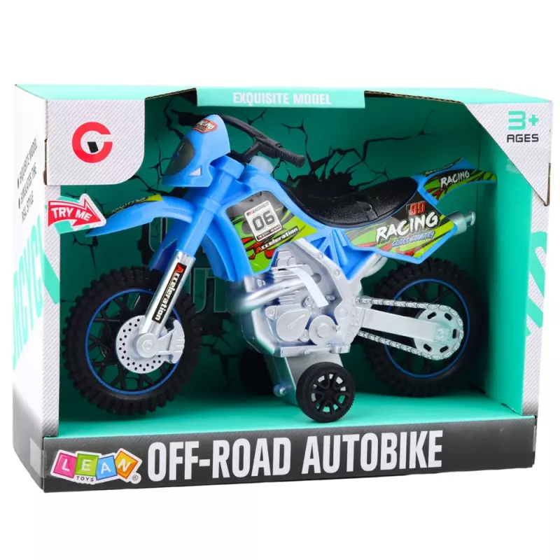 LEAN TOYS Motocross Off-Road Drive Światła Dźwięki Niebieski 1:14 Skala Zabawkowy Motocykl