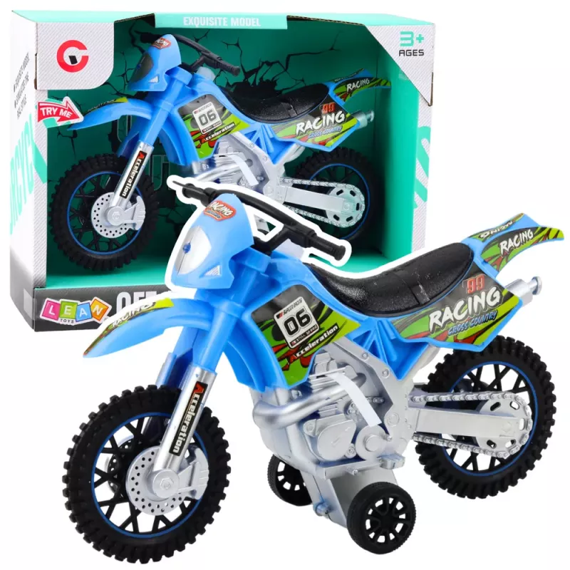 LEAN TOYS Motocross Off-Road Drive Światła Dźwięki Niebieski 1:14 Skala Zabawkowy Motocykl