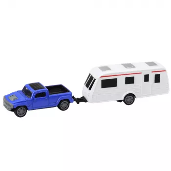 LEAN TOYS Zestaw metalowego samochodu z przyczepą kempingową Niebieski