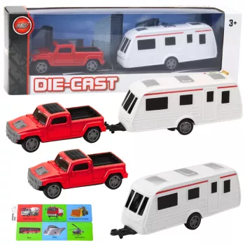 LEAN TOYS Zestaw metalowego samochodu z przyczepą kempingową czerwony