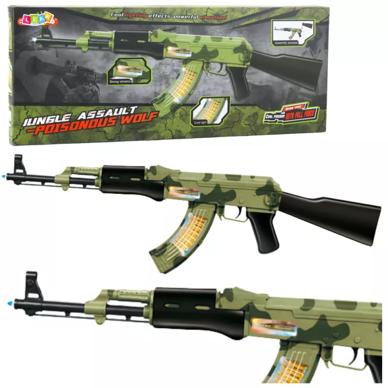LEAN TOYS Karabin Military Camo z wibracjami, światłami i dźwiękami 70cm