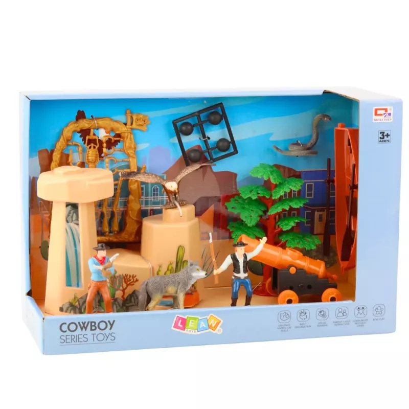 LEAN TOYS Zestaw Kowbojów Figurki Dzikiego Zachodu Łódź Armata