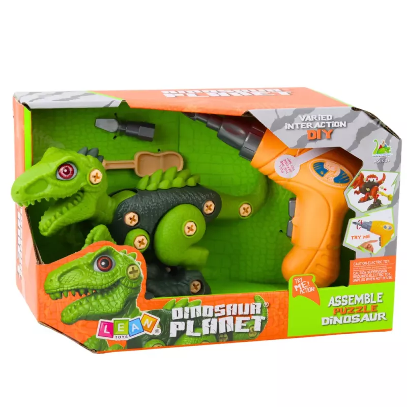 LEAN TOYS Dinozaur do Rozkładania T-Rex Zielony z Wiertarką Elektryczną DIY