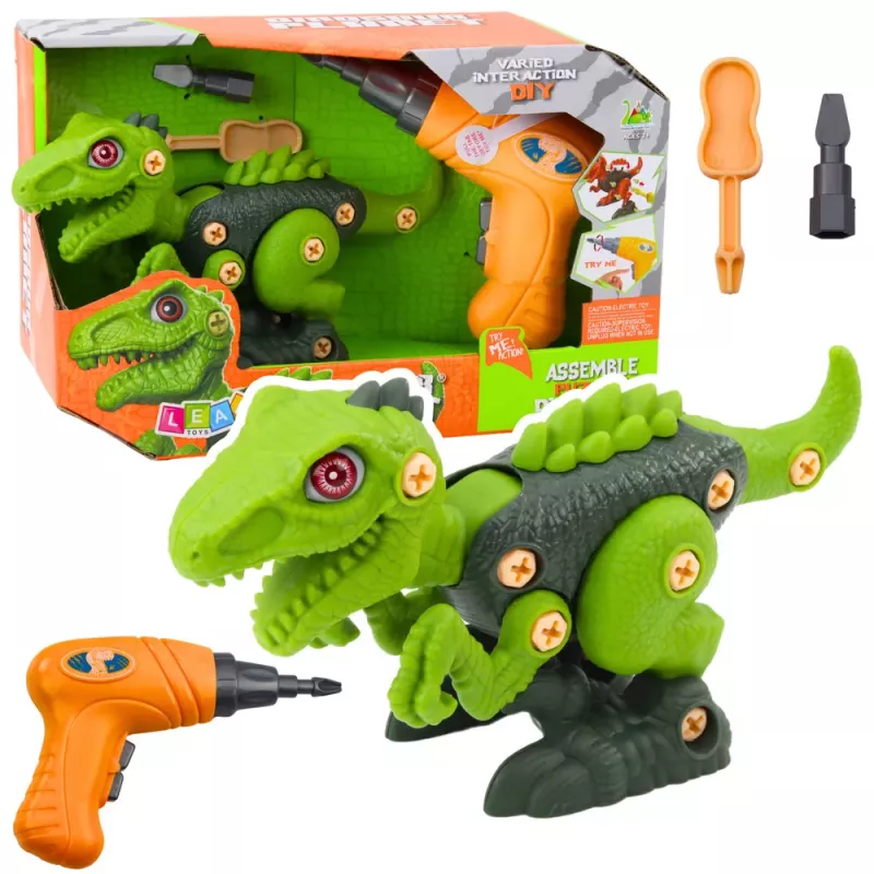 LEAN TOYS Dinozaur do Rozkładania T-Rex Zielony z Wiertarką Elektryczną DIY