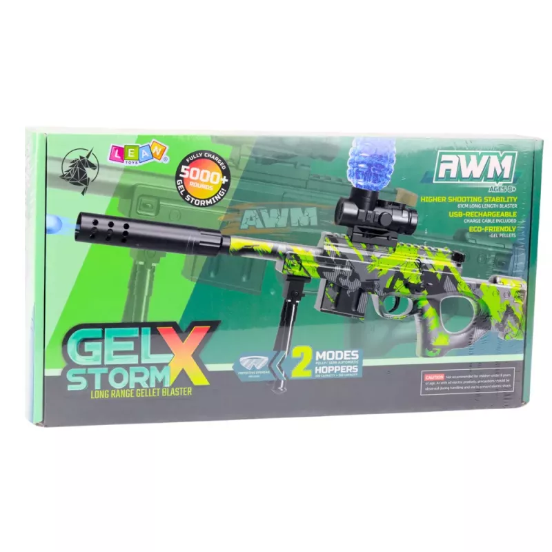 LEAN TOYS AWM Rifle For Water Balls Hydrogel Green Glasses 61cm