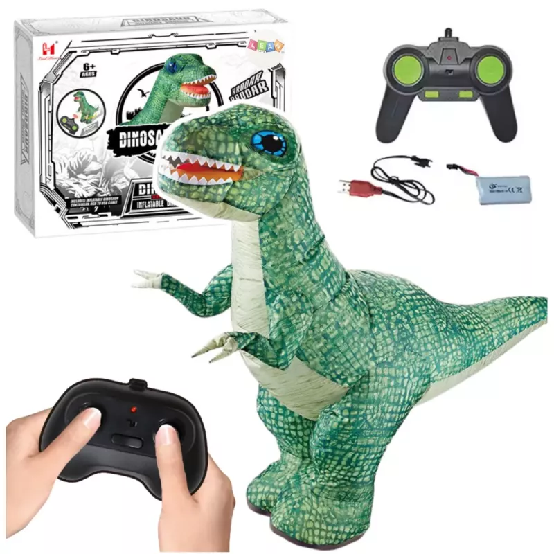 LEAN TOYS Duży nadmuchiwany dinozaur zdalnie sterowany RC Zielony 130 x 190 cm