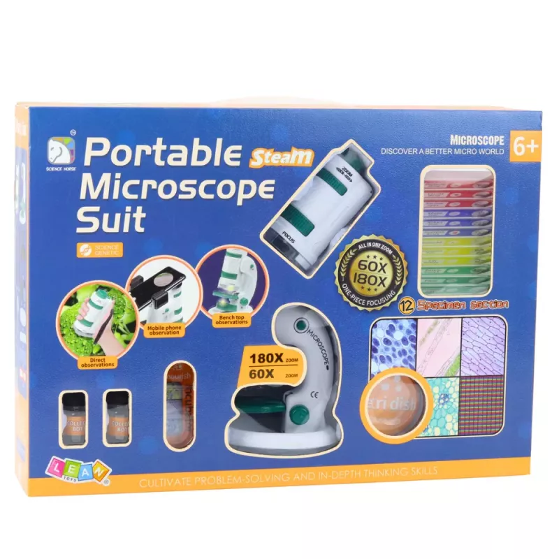 LEAN TOYS Przenośny Mikroskop Edukacyjny dla Dzieci 2 w 1 60X/180X Akcesoria