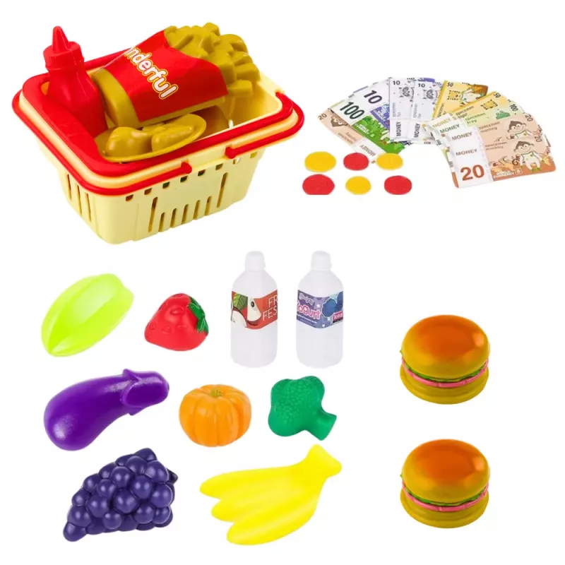 LEAN TOYS Zestaw Sklepowy Koszyk Zakupowy Produkty Spożywcze Światła Dźwięki Kolorowy