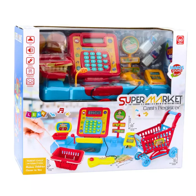 LEAN TOYS Zestaw Sklepowy Koszyk Zakupowy Produkty Spożywcze Światła Dźwięki Kolorowy