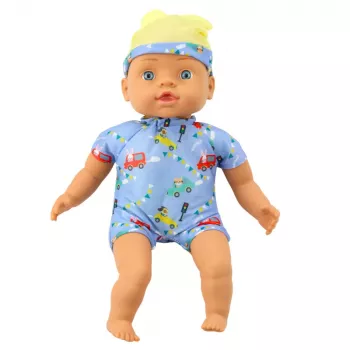 LEAN TOYS Baby Doll Blue Clothes with Patterns Hat with Ears 31cm