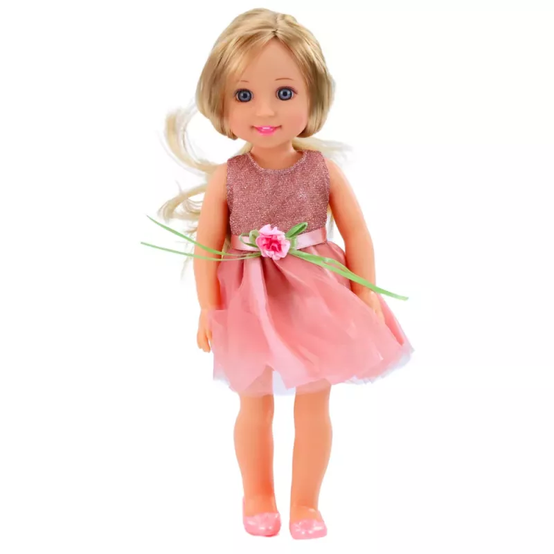 LEAN TOYS Lalka w Sukience z Kokardą, Długie Włosy, Różowa, Grzebień, 38cm