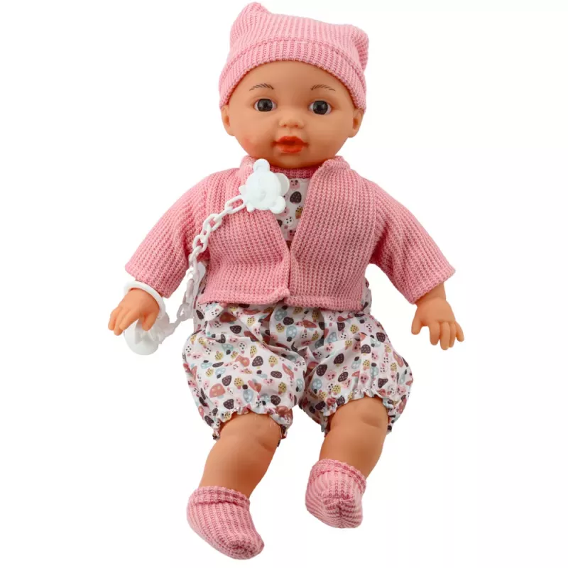 LEAN TOYS Zestaw lalek z bluzą, czapką, smoczkiem i łańcuszkiem, różowy, 40 cm