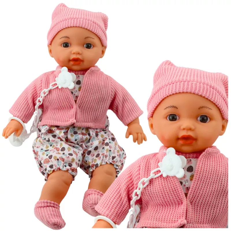 LEAN TOYS Zestaw lalek z bluzą, czapką, smoczkiem i łańcuszkiem, różowy, 40 cm