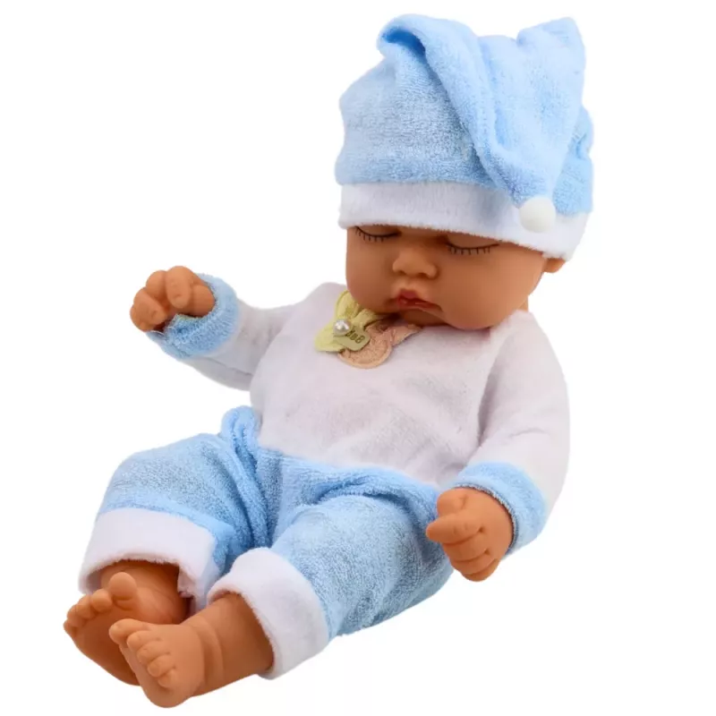 LEAN TOYS Śpiąca Laleczka w Niebieskiej Piżamie z Czapką z Pomponem