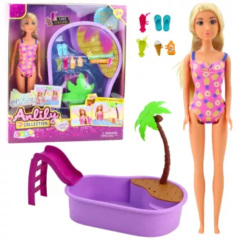 LEAN TOYS Anlily Zestaw Lalek Na Plaży Basen Palma Akcesoria 8 szt.