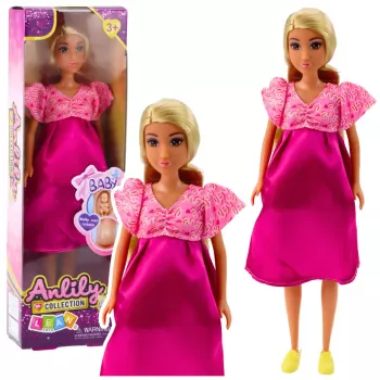 LEAN TOYS Anlily Lalka w Ciąży Różowa Sukienka Satynowa Długie Włosy