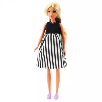 LEAN TOYS Anlily Lalka w Ciąży w Czarno-Białej Pasiastej Sukience z Dzieckiem